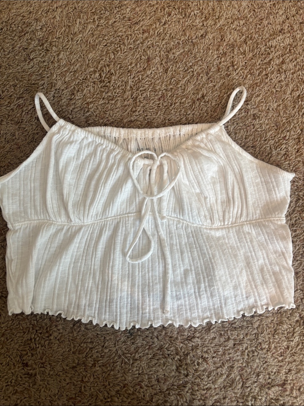 Aeropostale White Ribbed Tie-Front Cropped Tank